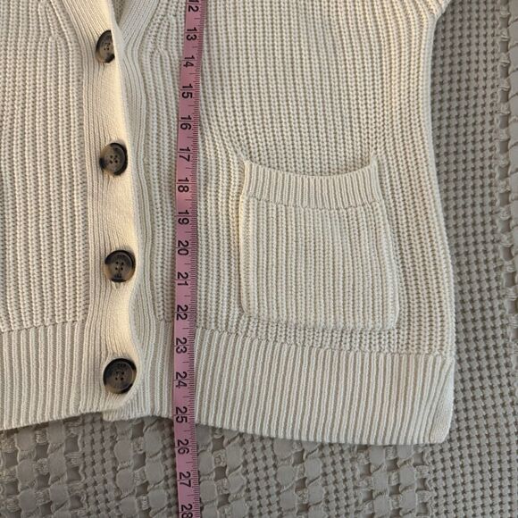 GAP WOMEN'S 100% COTTON CHUNKY SOFT-KNIT CARDIGAN SWEATER LARGE CREAM PREPPY - Picture 8 of 9